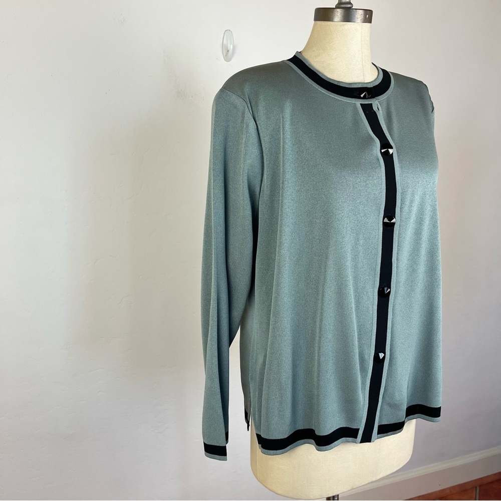 Misook Teal Padded Shoulder Cardigan - Picture 2 of 8